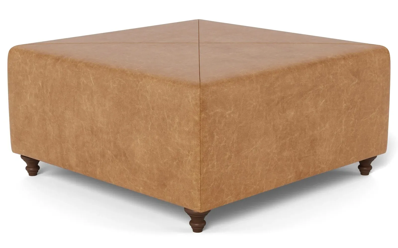 Davina Square Ottoman - Caramel, Textured Leather