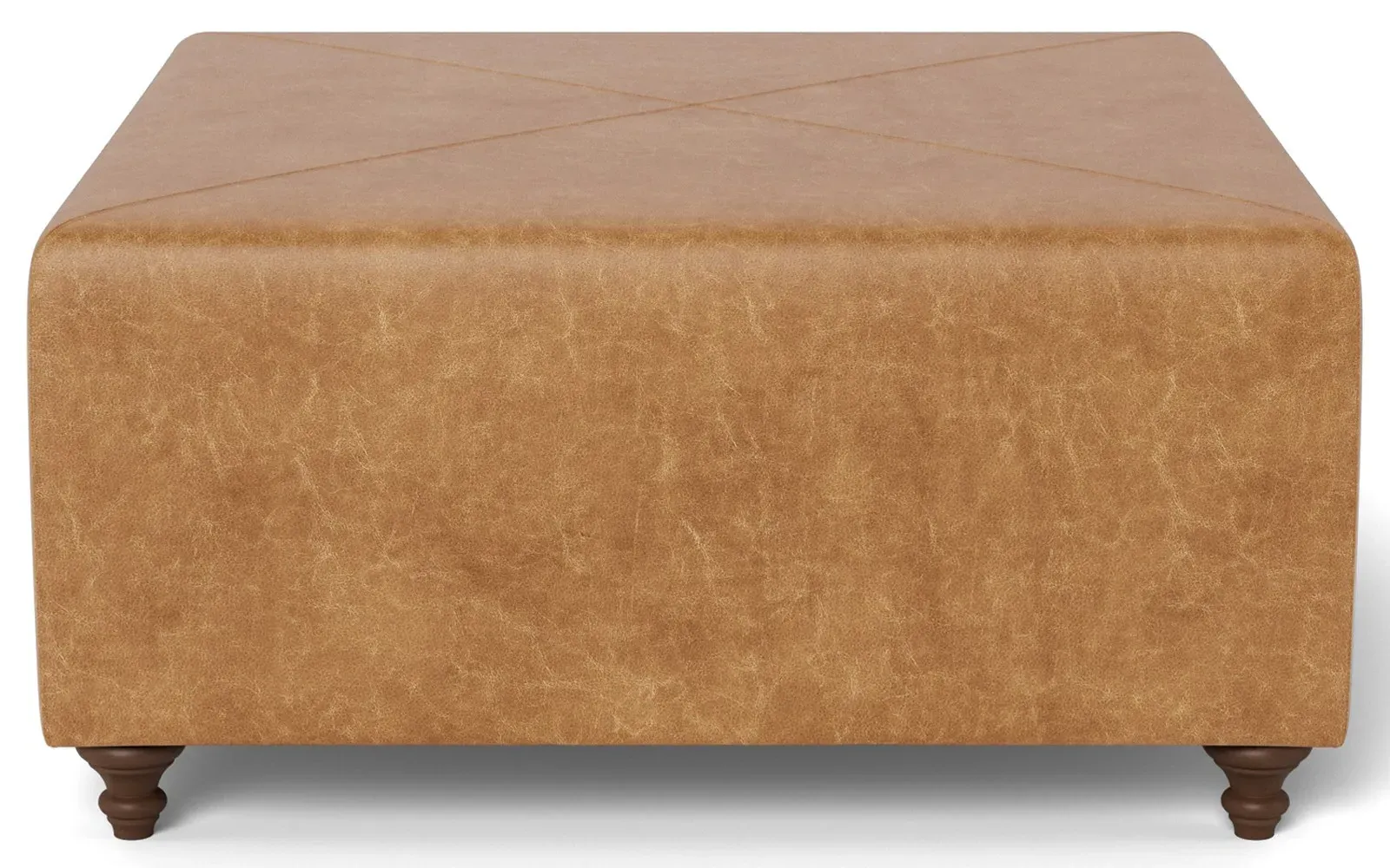 Davina Square Ottoman - Caramel, Textured Leather