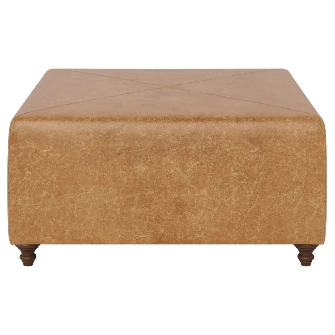 Davina Square Ottoman - Caramel, Textured Leather
