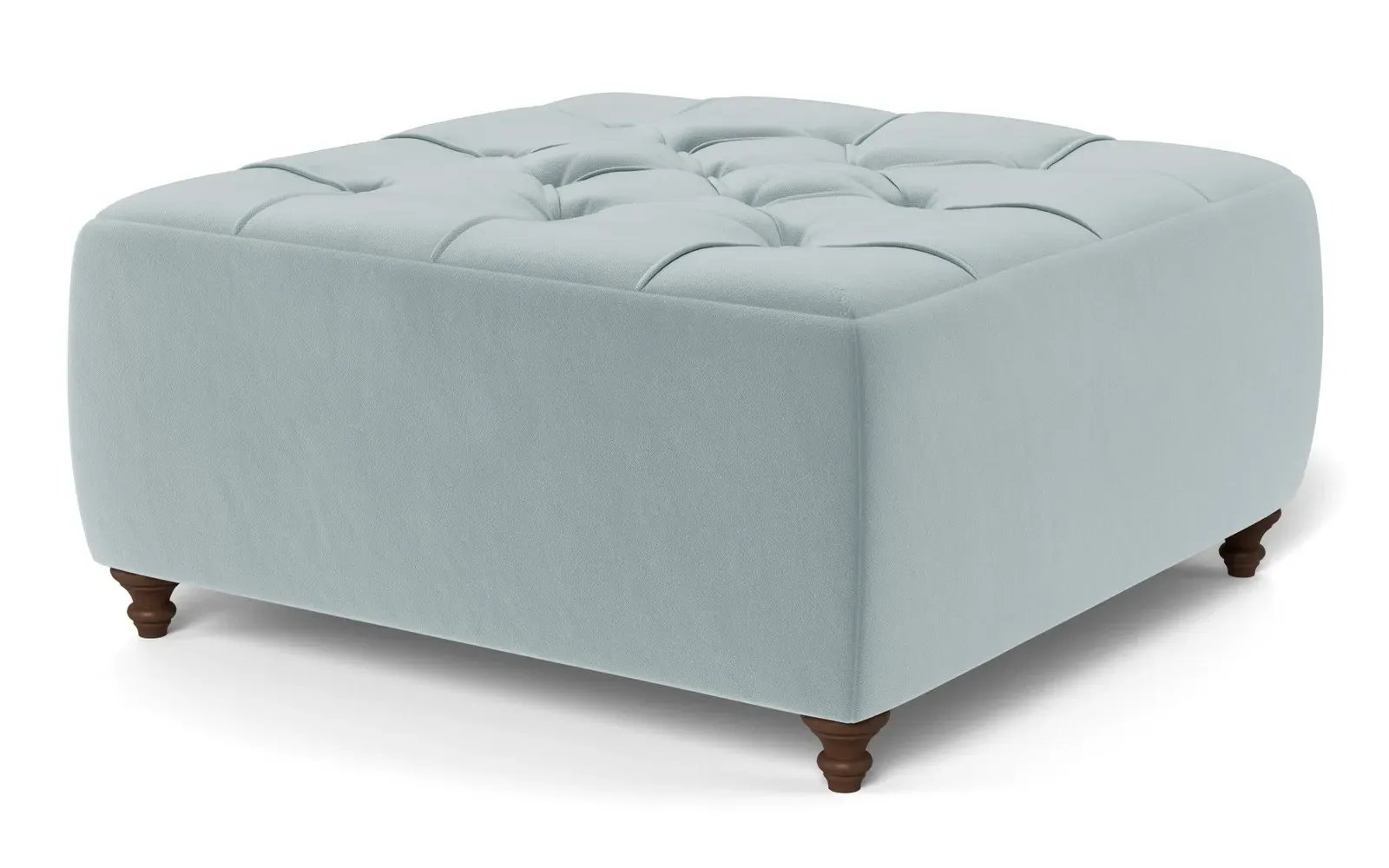 Davina Square Ottoman - Saltwater Blue, Performance Velvet