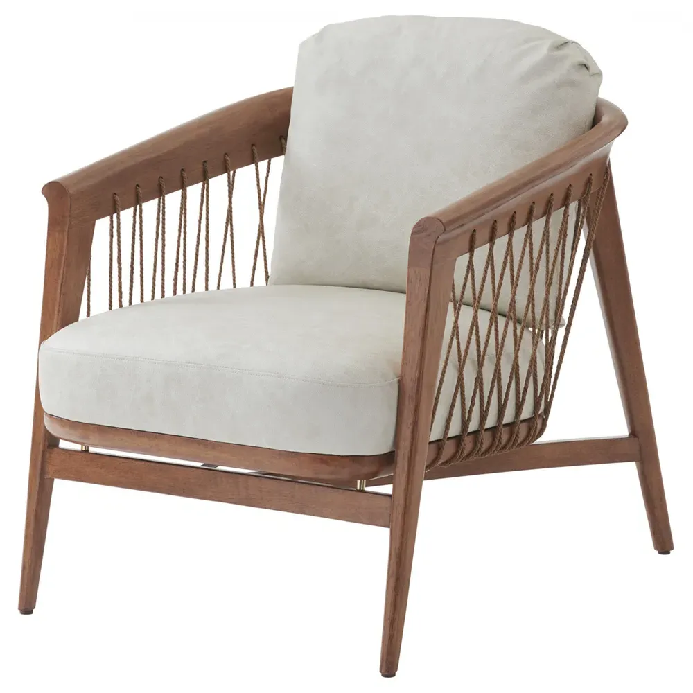 Davita Woven Rope Arm Chair - Brown, Leather image