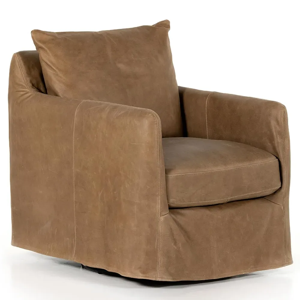 Dayana Swivel Arm Chair - Brown, Leather