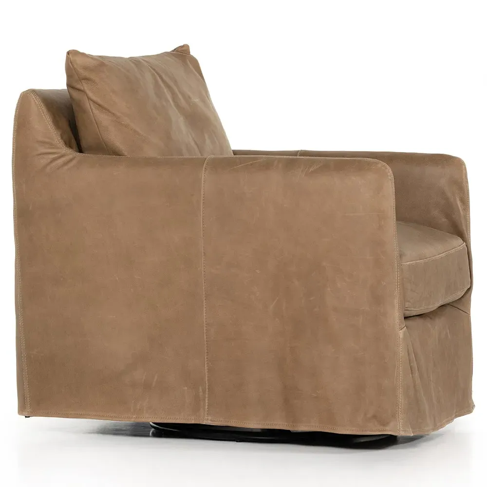 Dayana Swivel Arm Chair - Brown, Leather