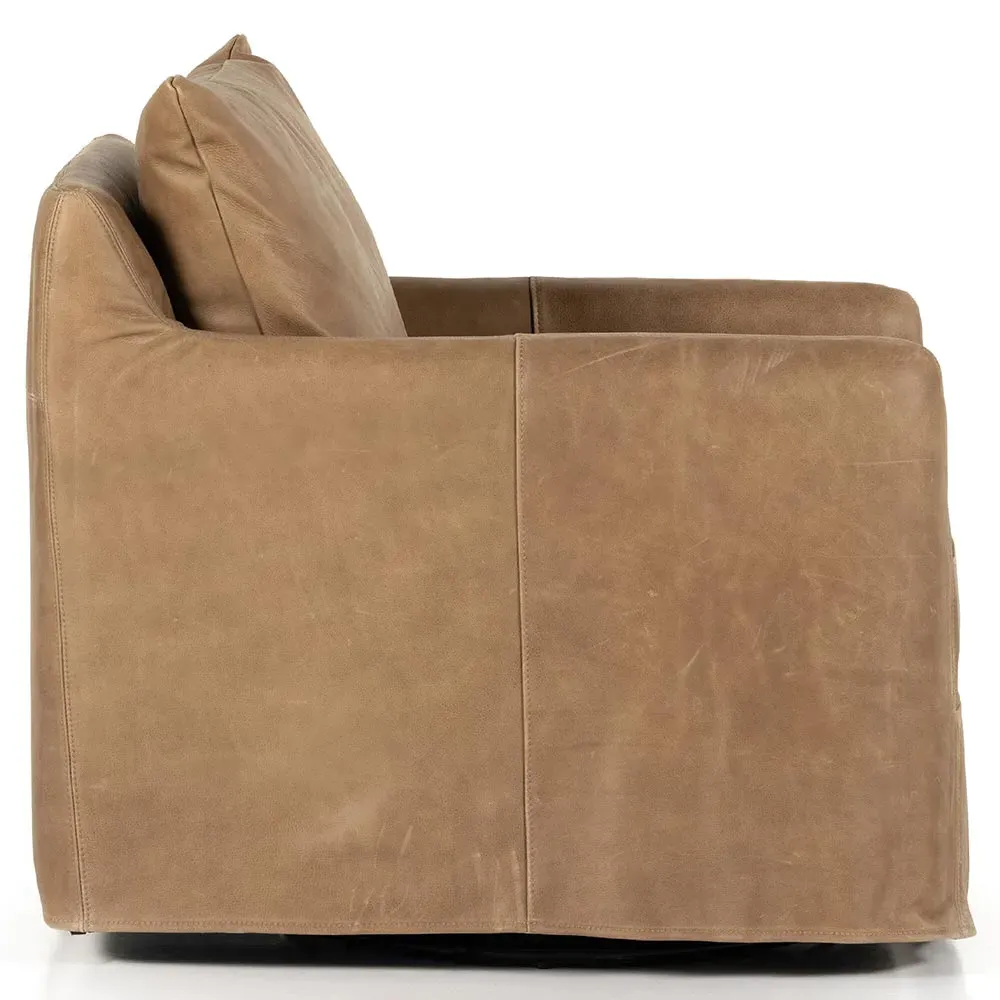 Dayana Swivel Arm Chair - Brown, Leather