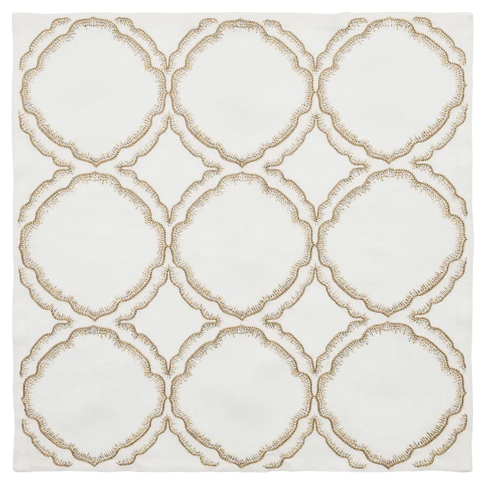 Daydream Hand-Embroidered Linen Napkin Set of 4 - White