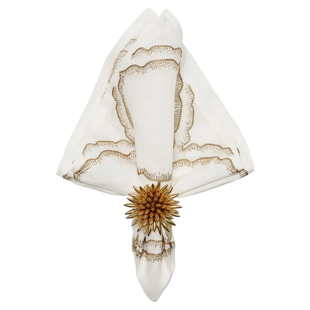 Daydream Hand-Embroidered Linen Napkin Set of 4 - White