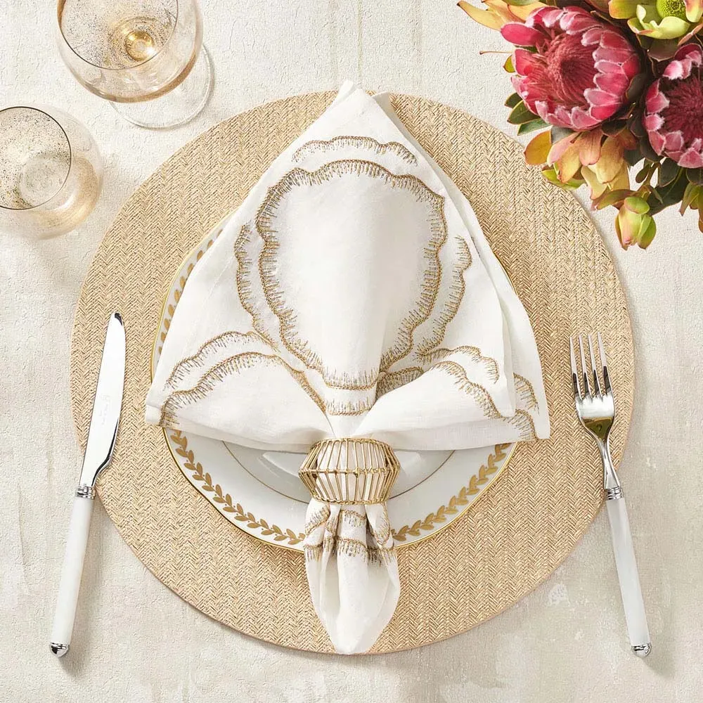 Daydream Hand-Embroidered Linen Napkin Set of 4 - White