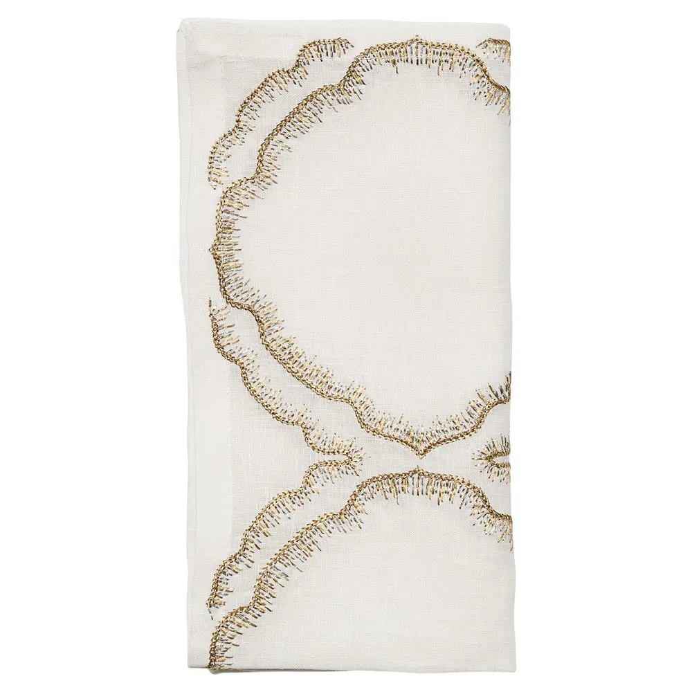 Daydream Hand-Embroidered Linen Napkin Set of 4 - White