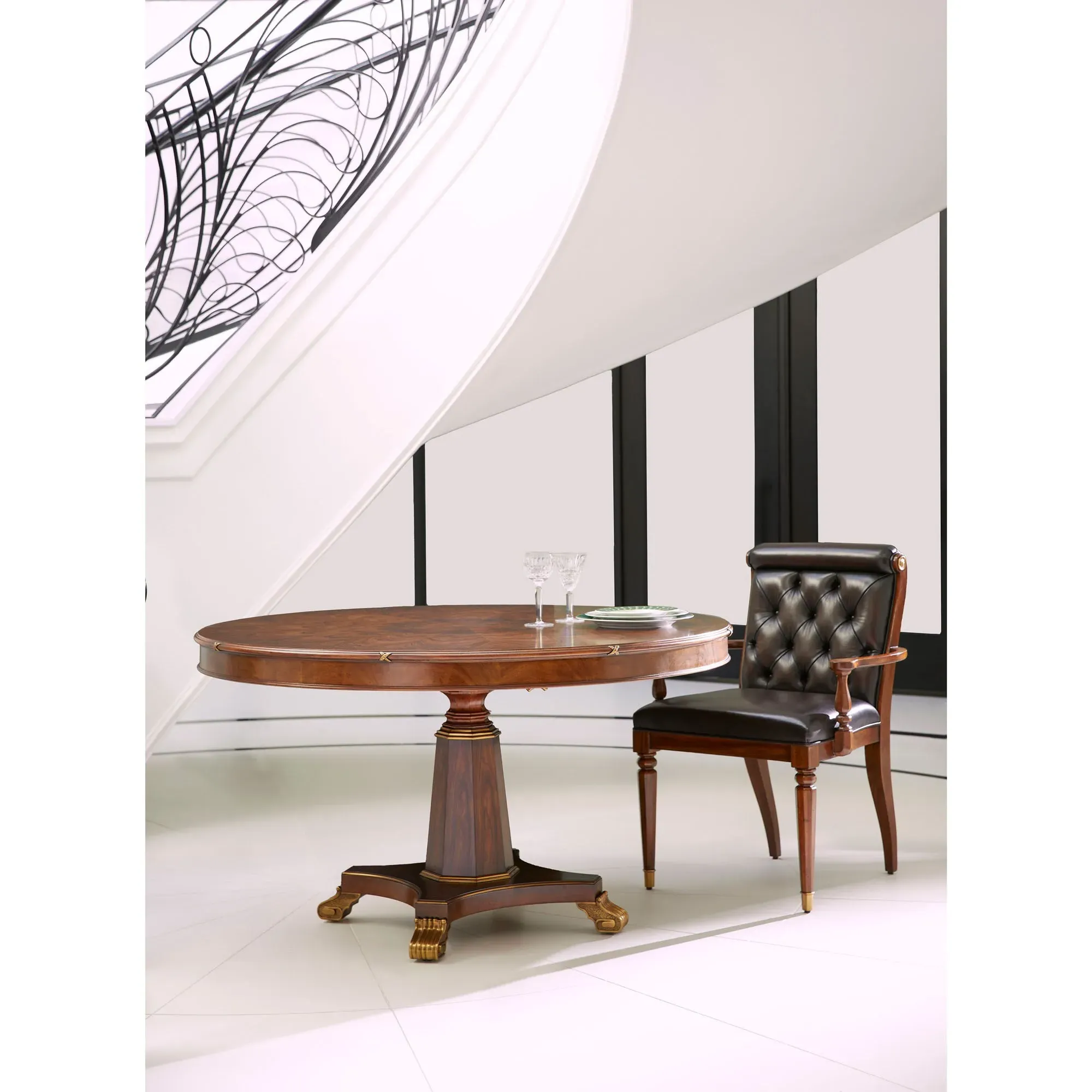 Dean Tufted Dining Arm Chair - Brown, Mahogany