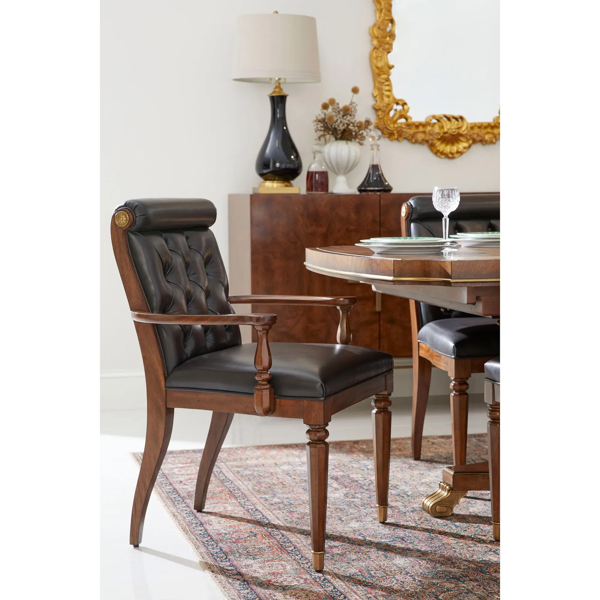 Dean Tufted Dining Arm Chair - Brown, Mahogany