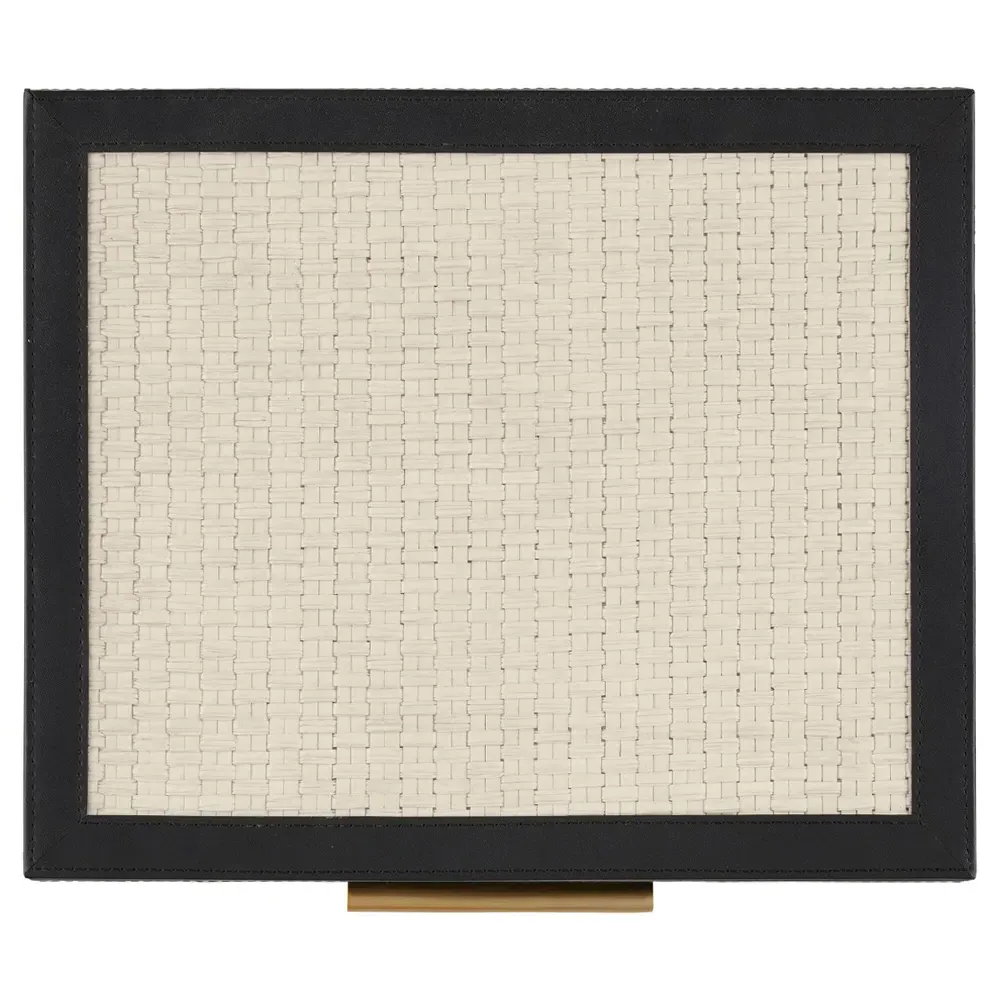 Deina Decorative Box Set - Black Leather, Cream Raffia