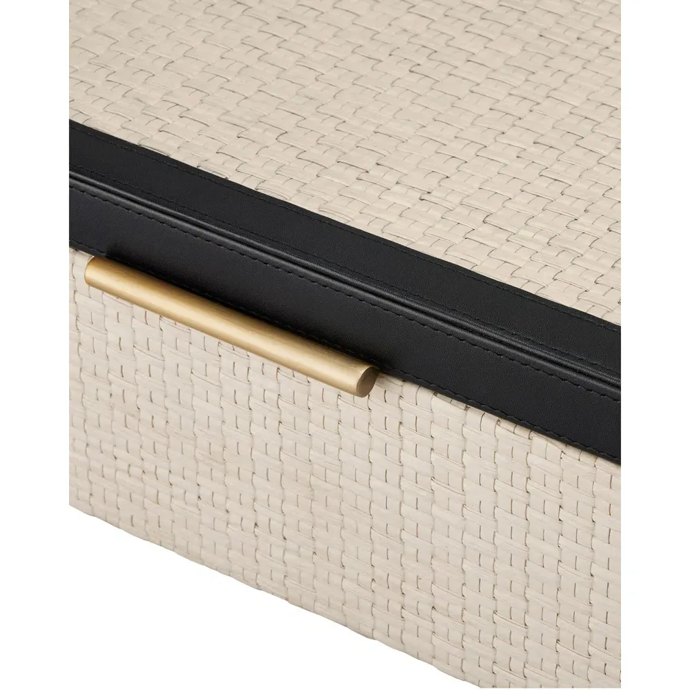 Deina Decorative Box Set - Black Leather, Cream Raffia