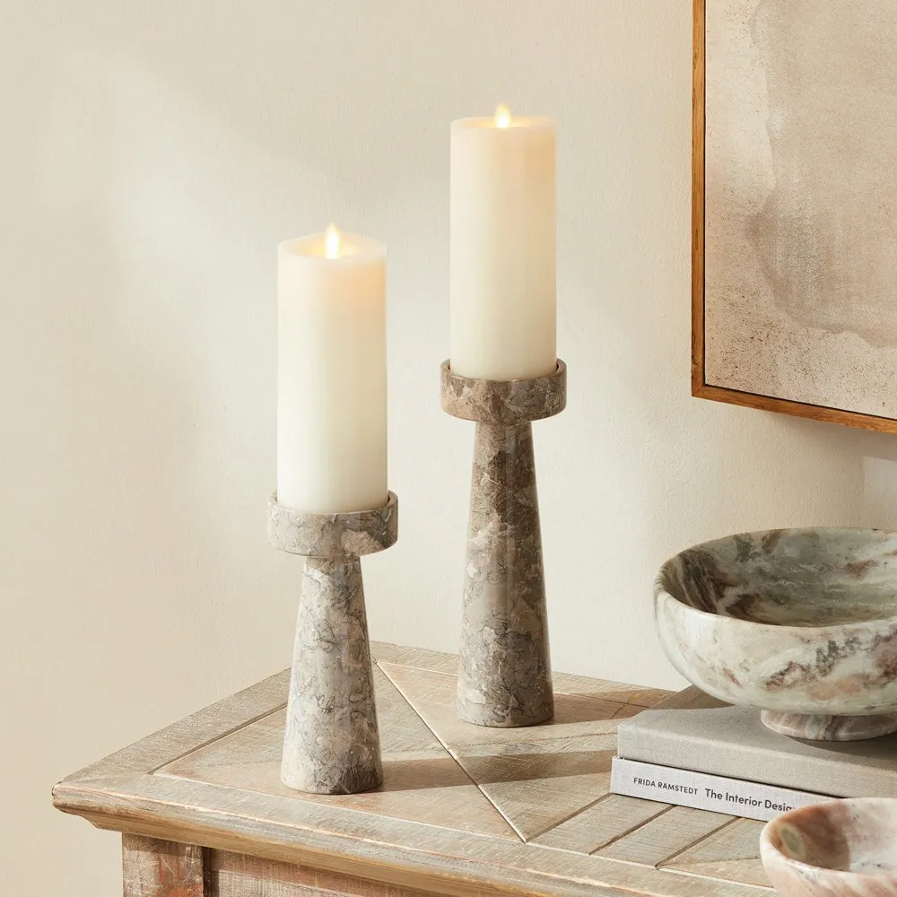 Delaney Marble Candleholder Set of 2 - Grey