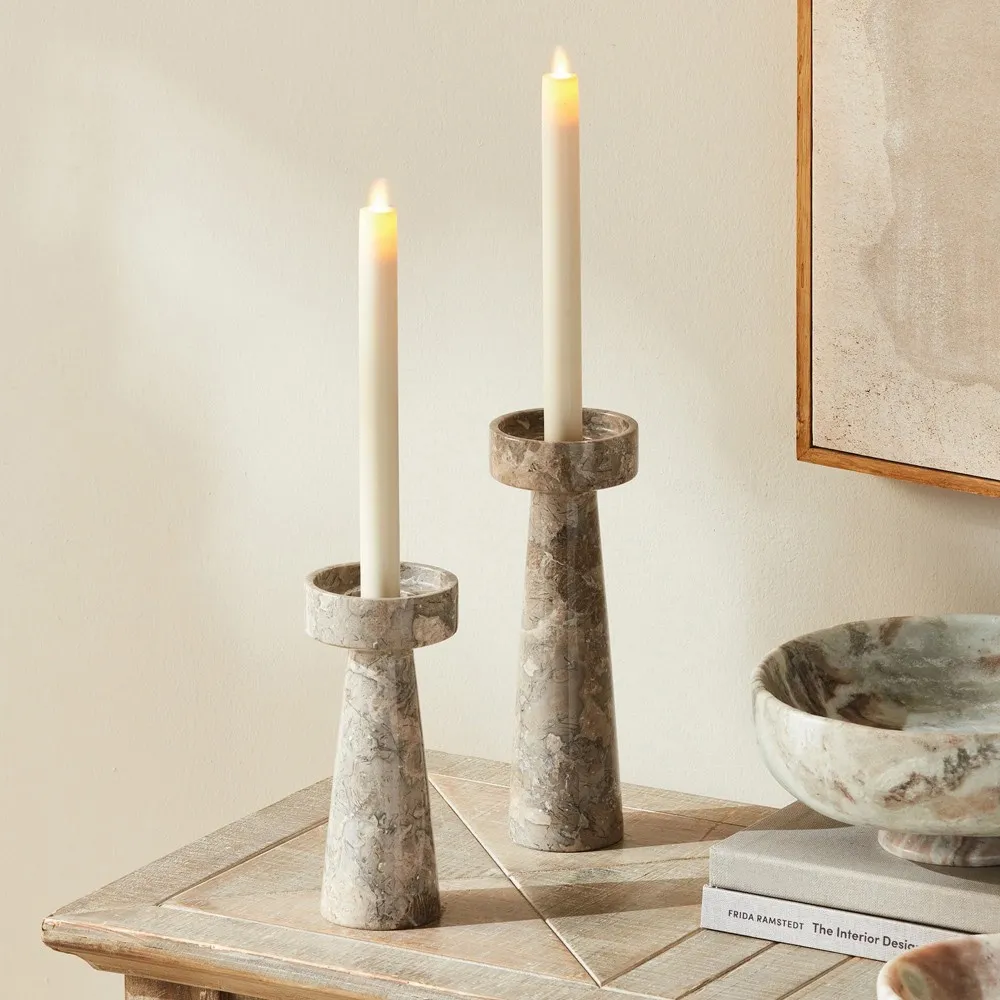 Delaney Marble Candleholder Set of 2 - Grey