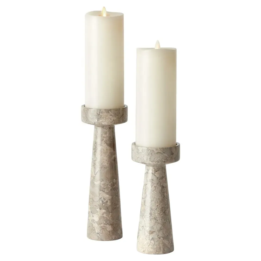 Delaney Marble Candleholder Set of 2 - Grey