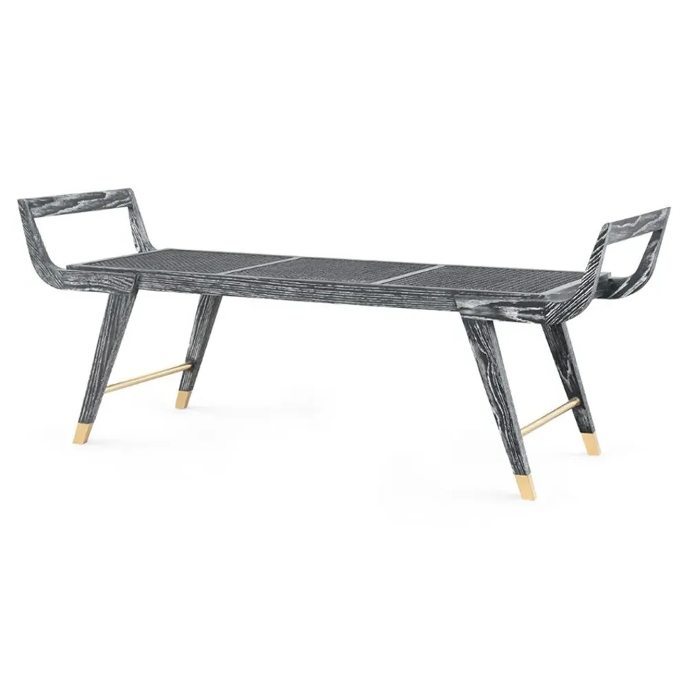 Delon Woven Cane Entryway Bench - Carbon Black, Oak