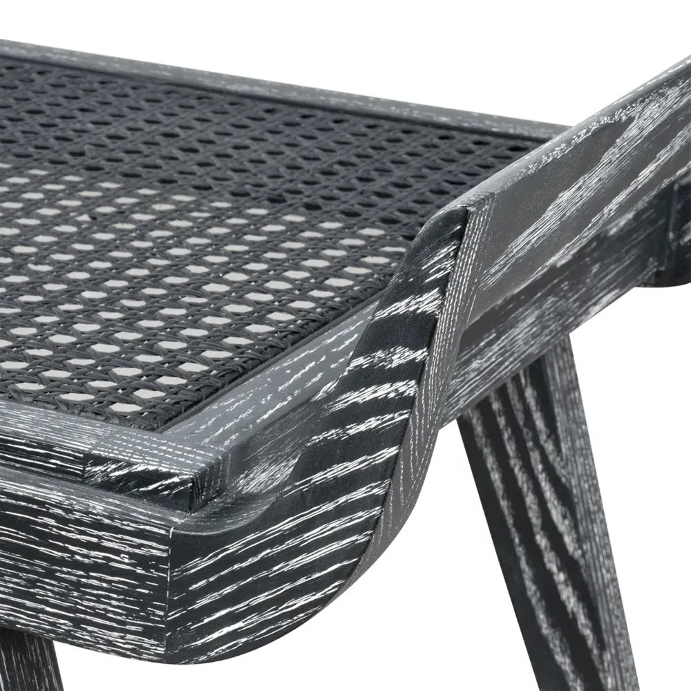 Delon Woven Cane Entryway Bench - Carbon Black, Oak