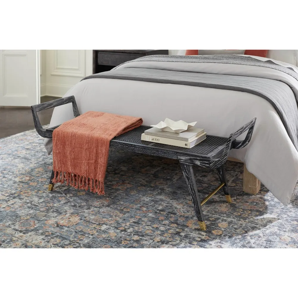 Delon Woven Cane Entryway Bench - Carbon Black, Oak