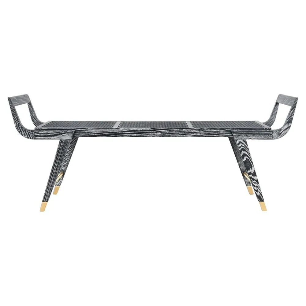 Delon Woven Cane Entryway Bench - Carbon Black, Oak image