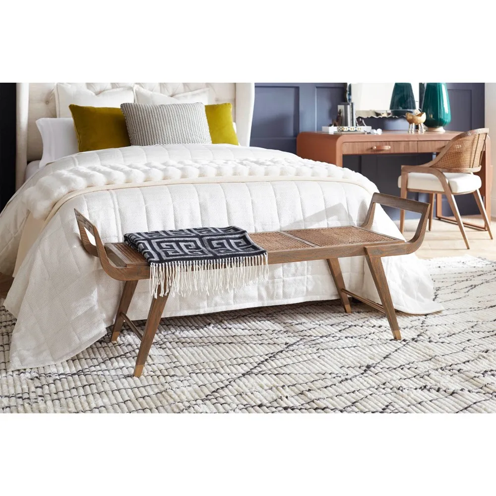 Delon Woven Cane Entryway Bench - Driftwood, Oak