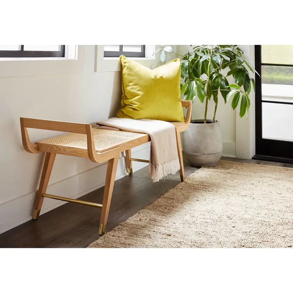Delon Woven Cane Entryway Bench - Natural, Oak