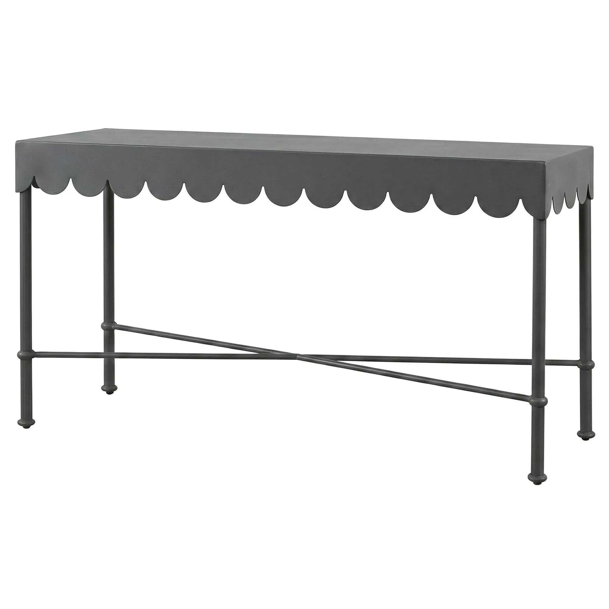 Delphine French Rectangular Outdoor Console Table - Black, Aluminum