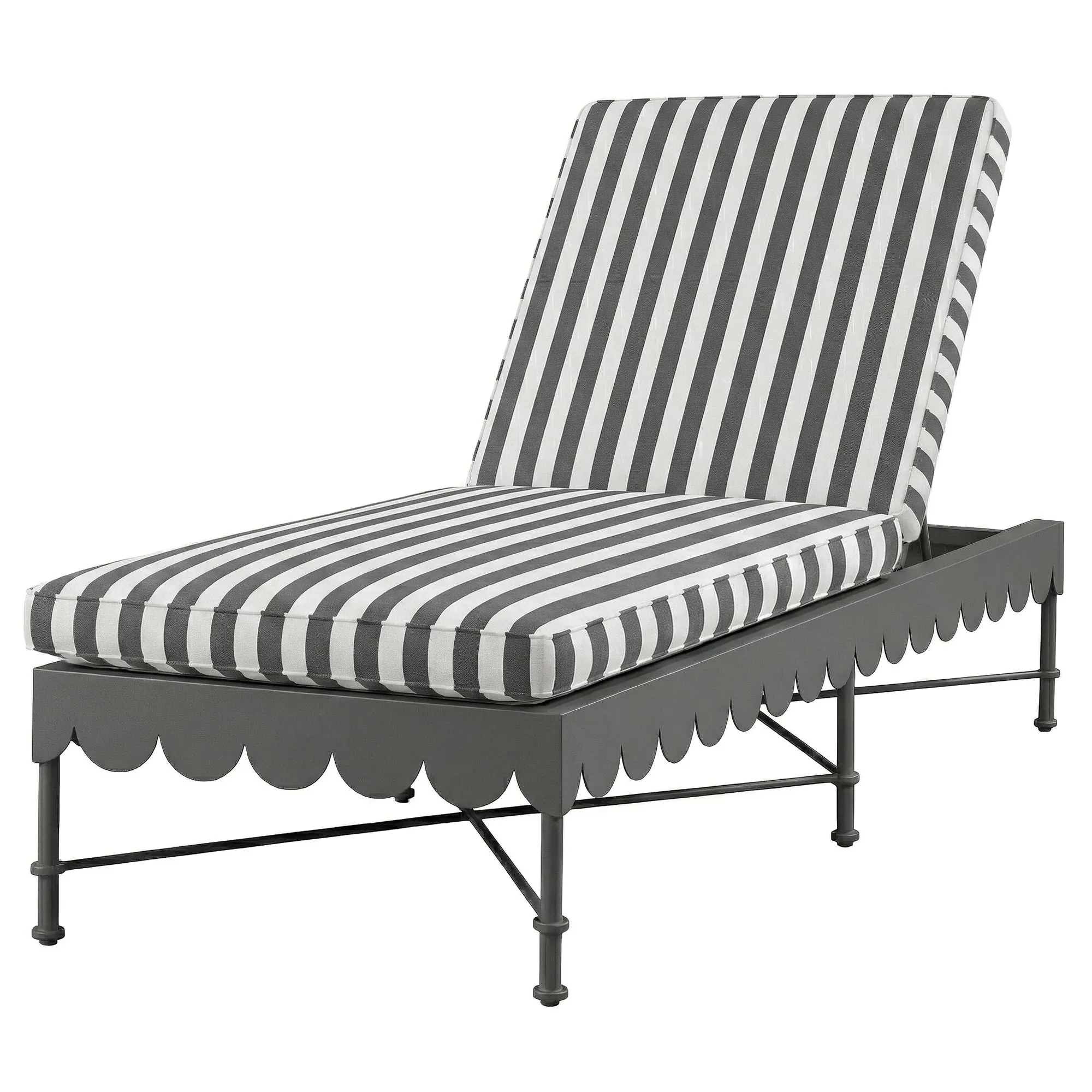 Delphine Scalloped Outdoor Chaise - Black Striped, Aluminum