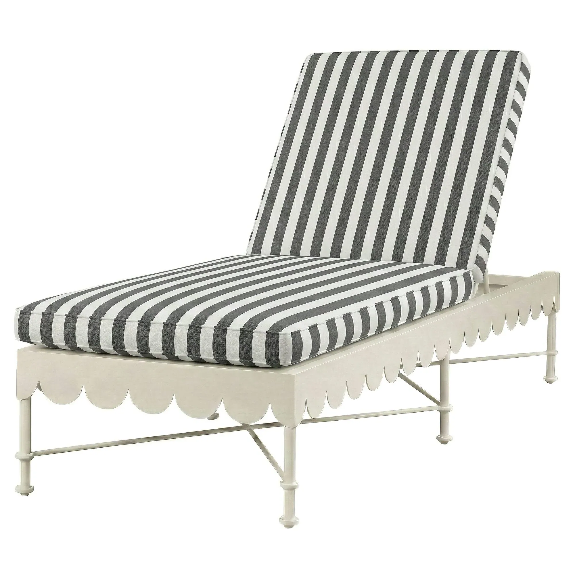 Delphine Scalloped Outdoor Chaise - Black Striped, Aluminum