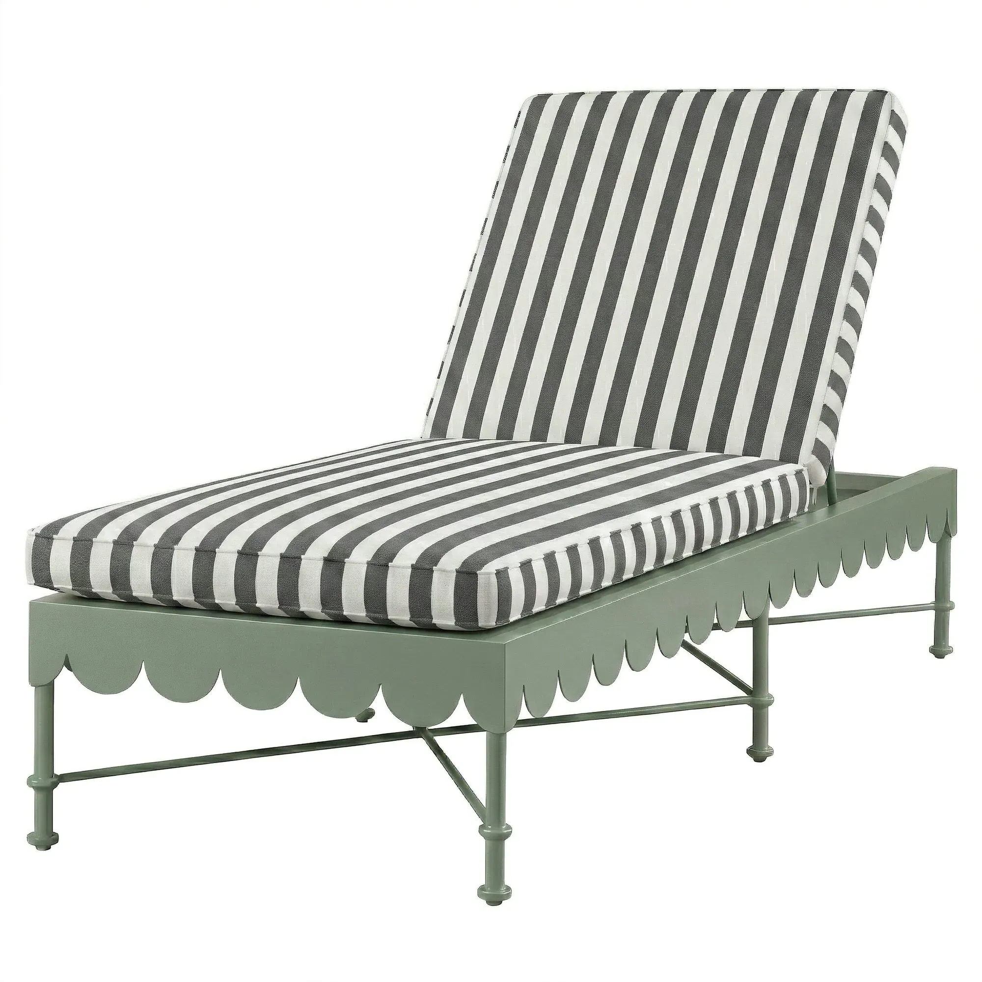 Delphine Scalloped Outdoor Chaise - Black Striped, Aluminum