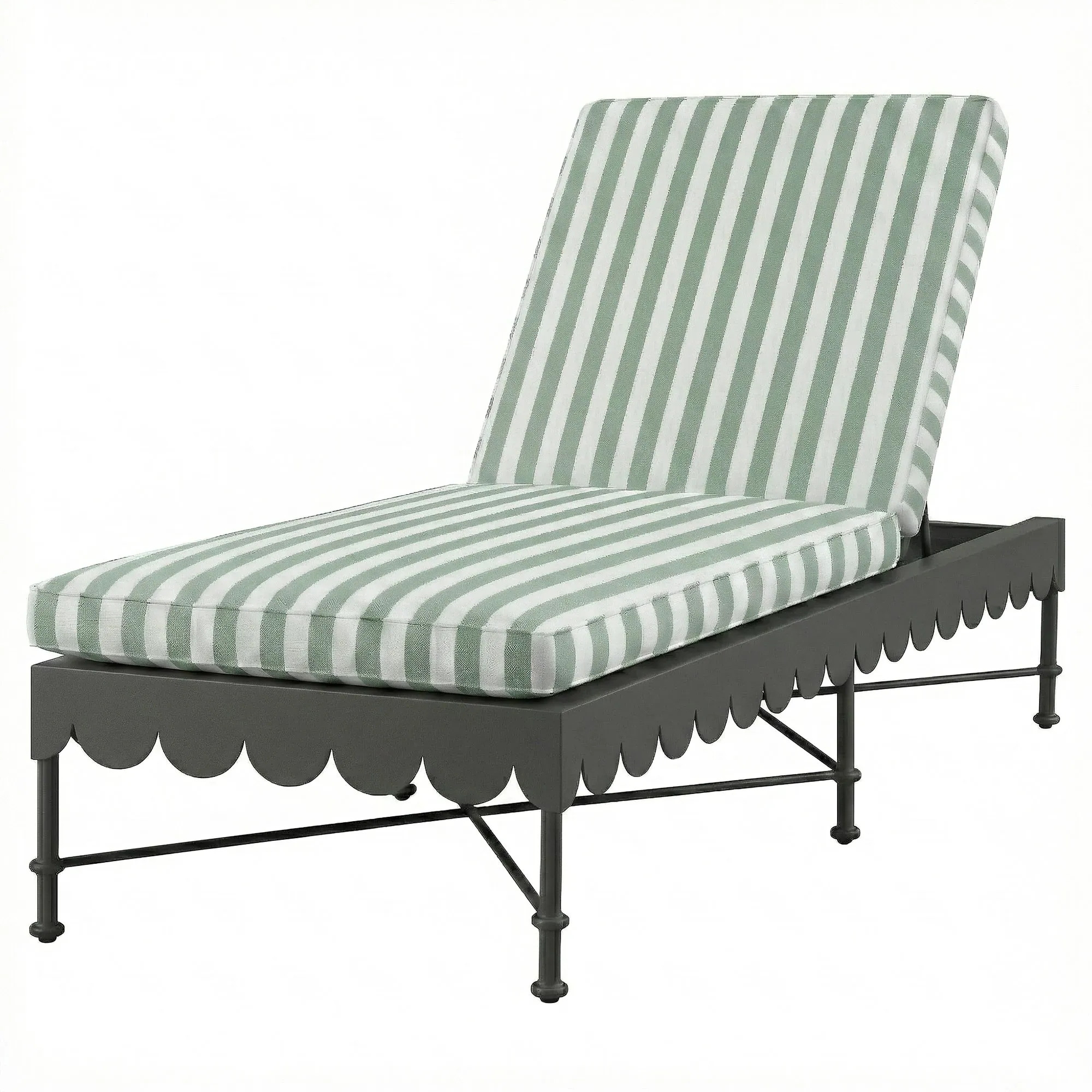 Delphine Scalloped Outdoor Chaise - Green Striped, Aluminum