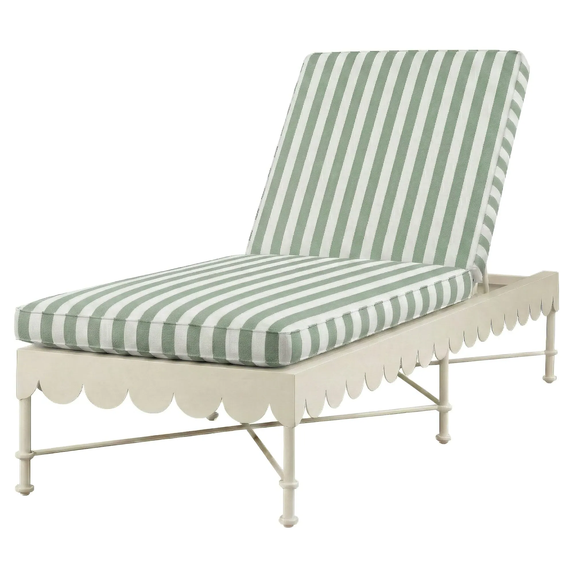 Delphine Scalloped Outdoor Chaise - Green Striped, Aluminum