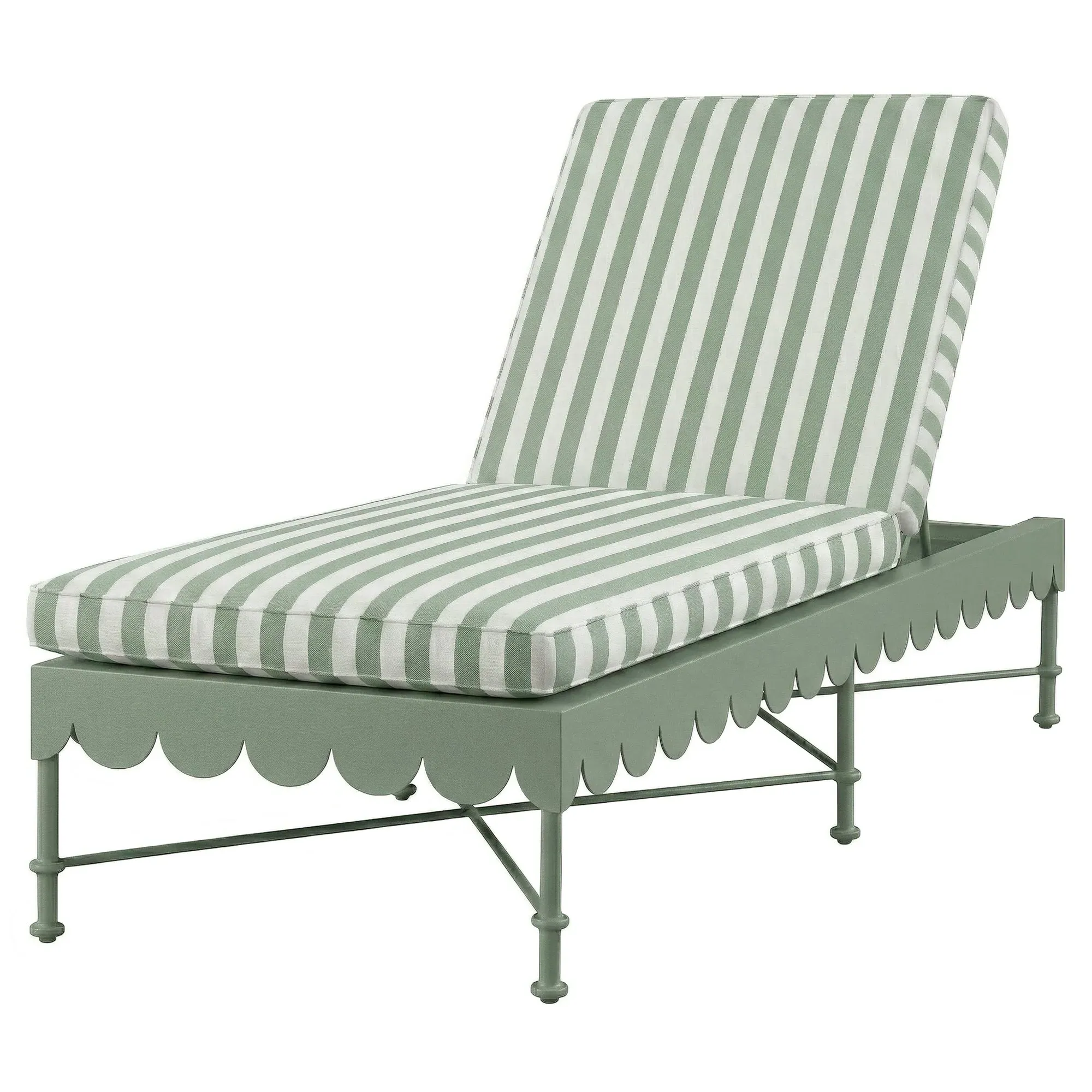 Delphine Scalloped Outdoor Chaise - Green Striped, Aluminum