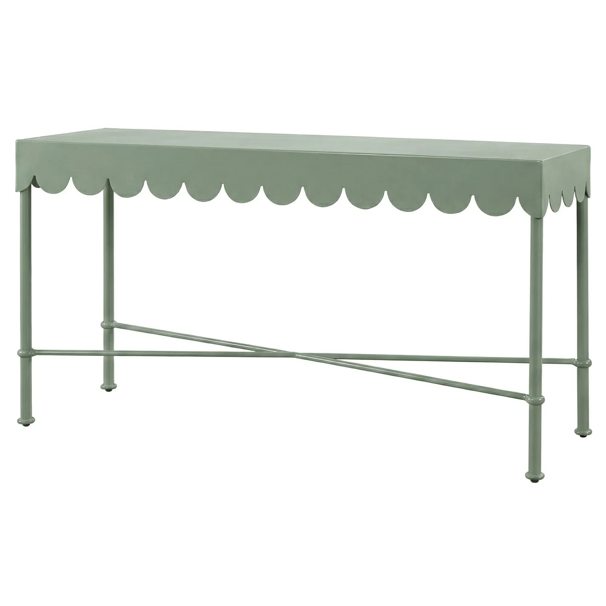Delphine Scalloped Outdoor Console Table - Green, Aluminum