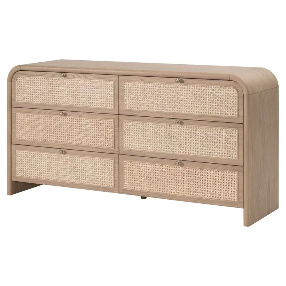 Delphira Woven Cane Double Dresser - Brown, Oak