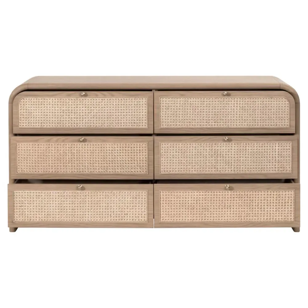 Delphira Woven Cane Double Dresser - Brown, Oak