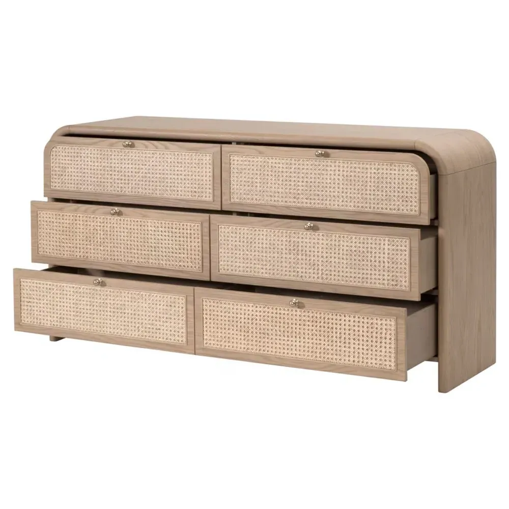 Delphira Woven Cane Double Dresser - Brown, Oak