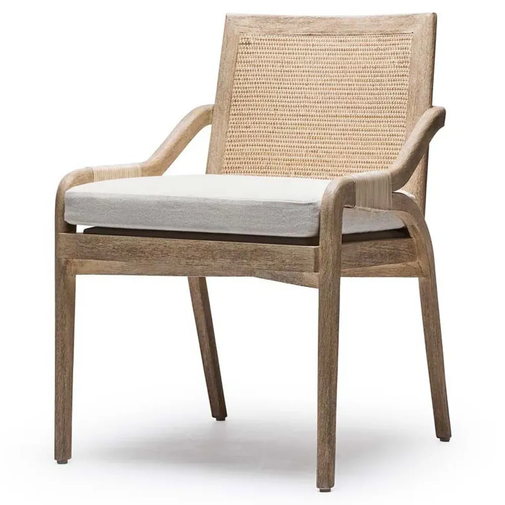 Delray Woven Rattan Dining Side Chair - White Ceruse, Mahogany