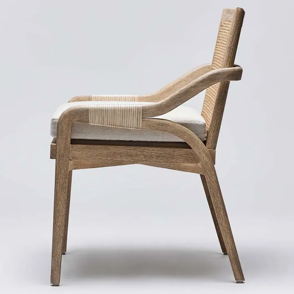 Delray Woven Rattan Dining Side Chair - White Ceruse, Mahogany