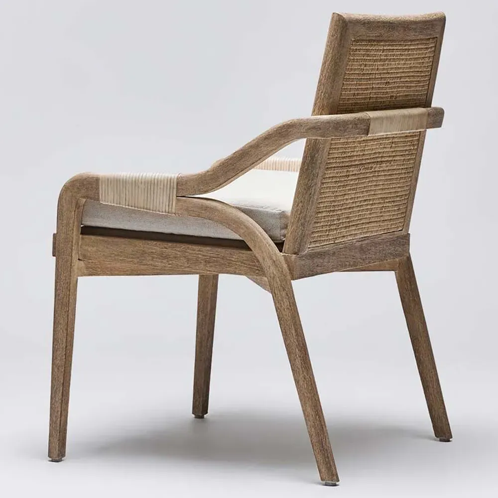 Delray Woven Rattan Dining Side Chair - White Ceruse, Mahogany