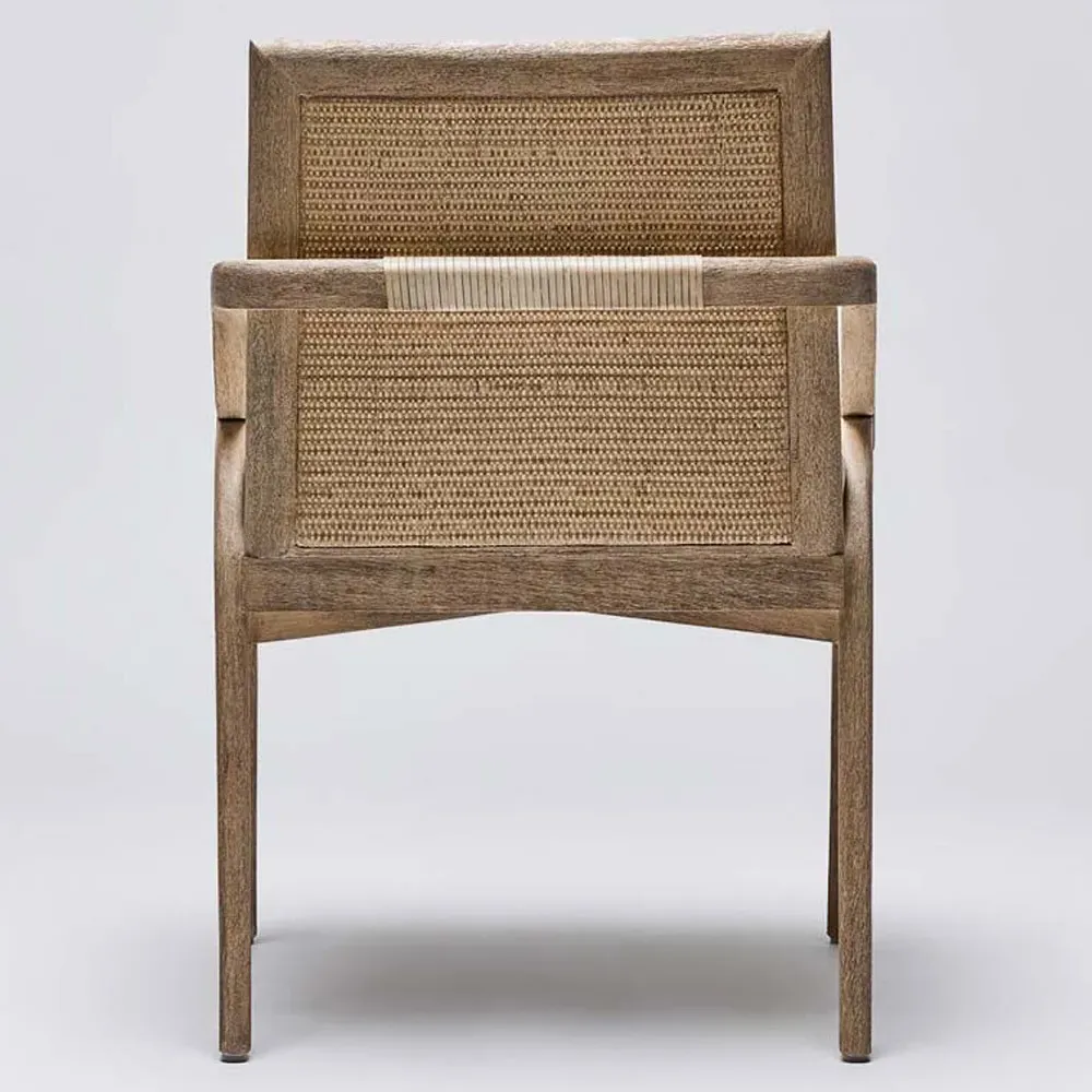 Delray Woven Rattan Dining Side Chair - White Ceruse, Mahogany