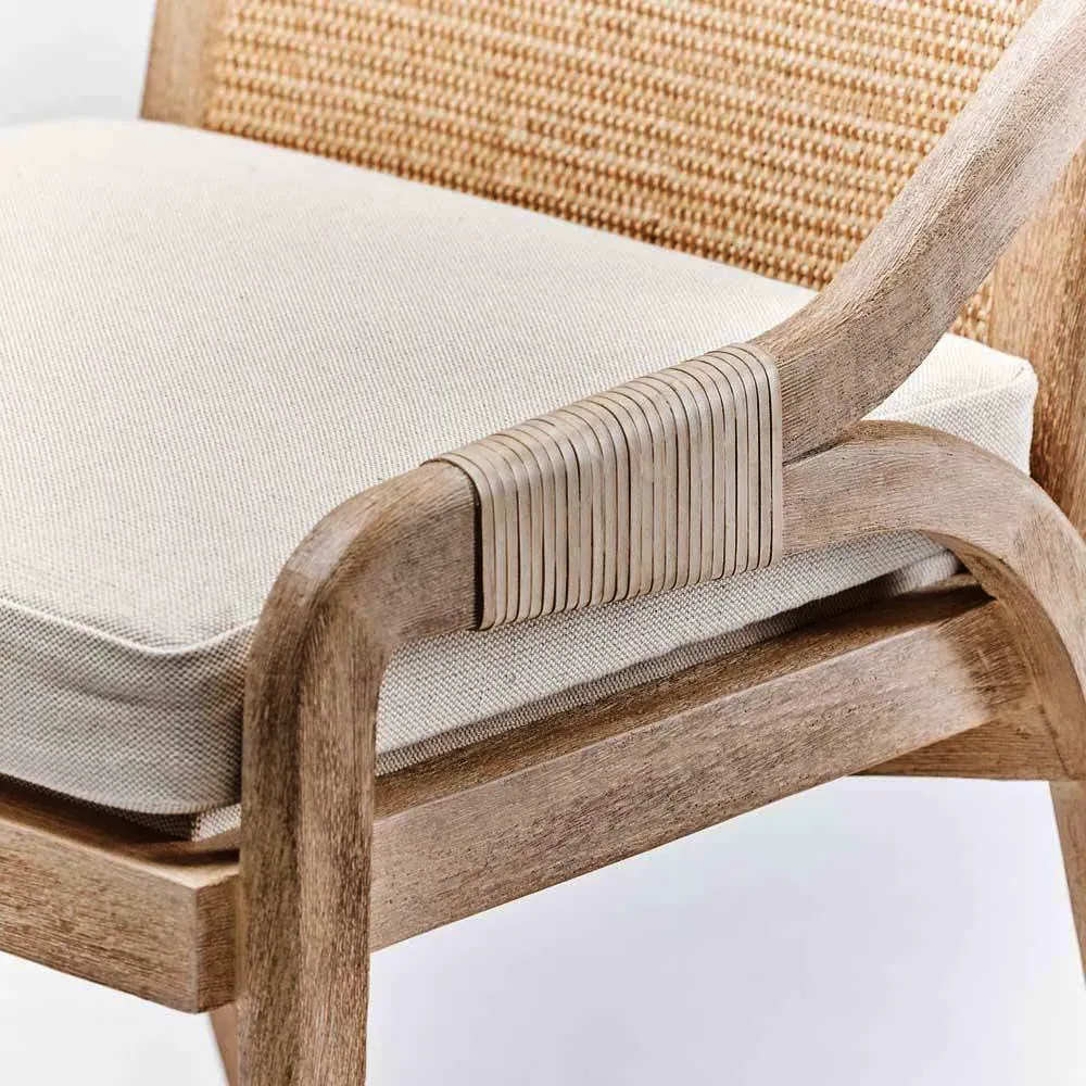 Delray Woven Rattan Dining Side Chair - White Ceruse, Mahogany