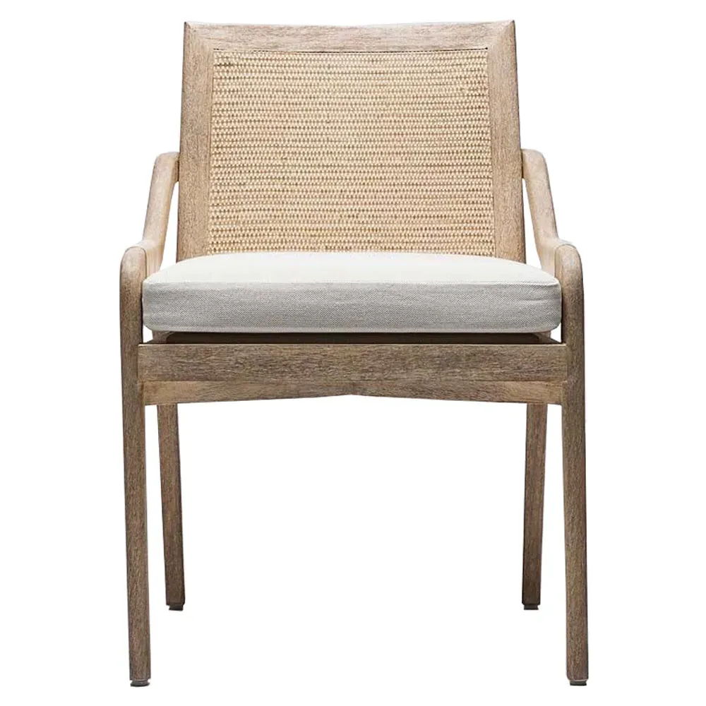 Delray Woven Rattan Dining Side Chair - White Ceruse, Mahogany image
