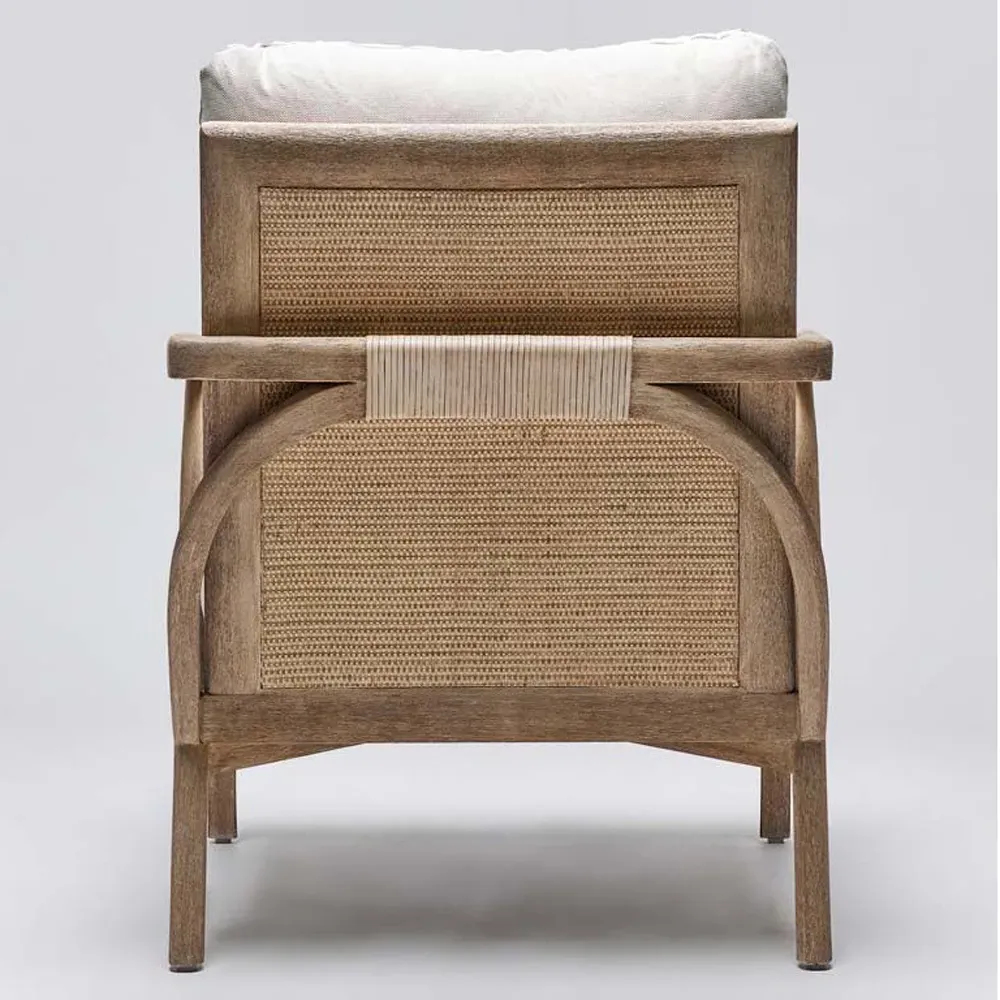 Delray Woven Rattan Lounge Arm Chair - Off White, Mahogany