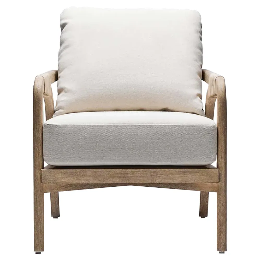 Delray Woven Rattan Lounge Arm Chair - Off White, Mahogany