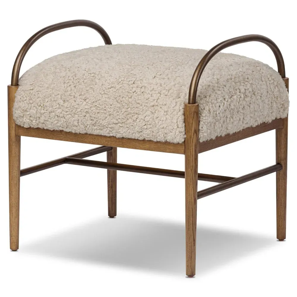 Demi Accent Stool - Beige, Shearling