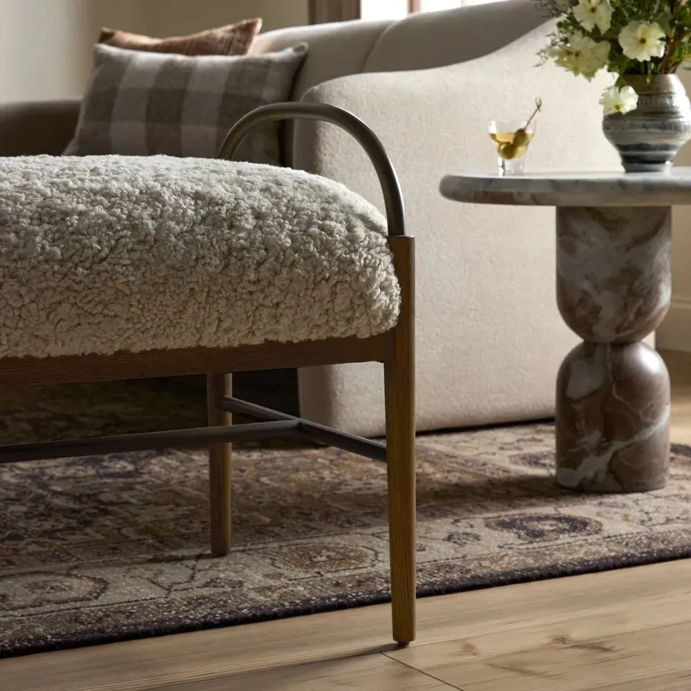 Demi Accent Stool - Beige, Shearling