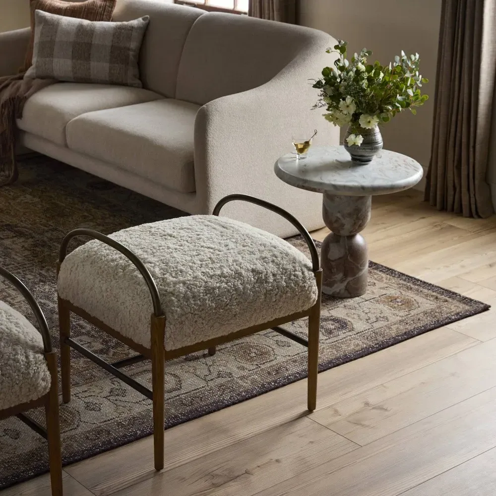 Demi Accent Stool - Beige, Shearling