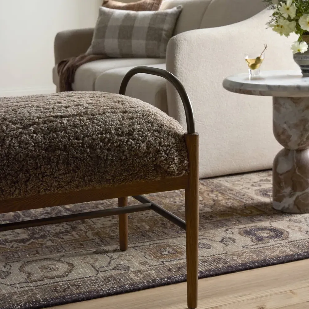 Demi Accent Stool - Taupe, Shearling