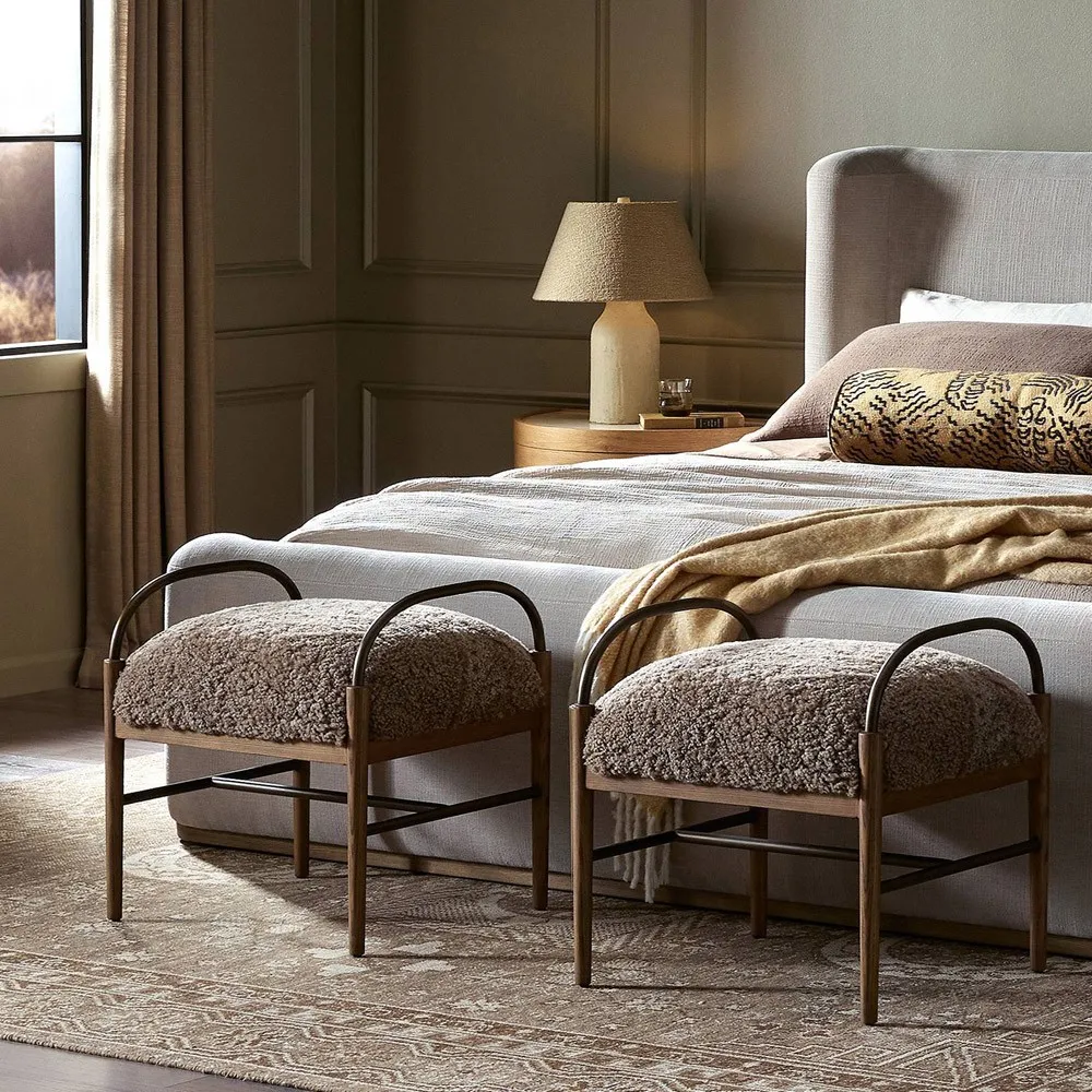 Demi Accent Stool - Taupe, Shearling