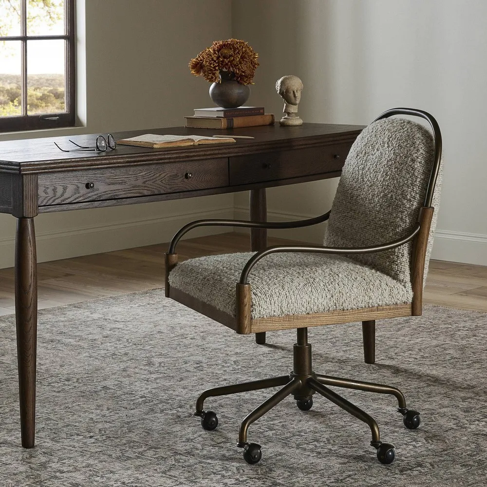 Demi Ivan Stone Brushed Brass Desk Chair - Beige